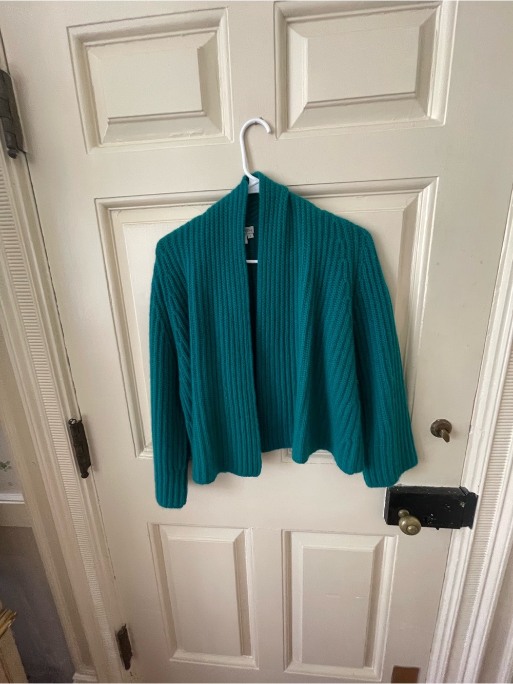 New w tags 698 cashmere Worth Teal sweater Open-Front Cardigan